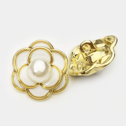 17.5/25mm White & Black Knitwear Flower Pearl Metal Buttons 12pcs White