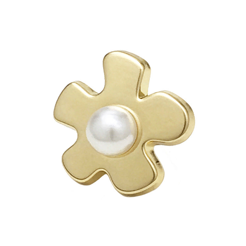 Blumenknopf aus Metall mit Perlmutt-Einsatz, goldfarben, mit Schaft, 17 mm
