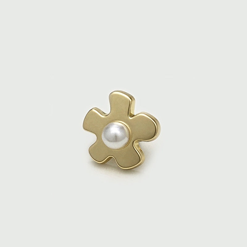 Goldfarbener Blumenknopf mit Perlmutt-Einsatz und Schaft, Metall, 17 mm