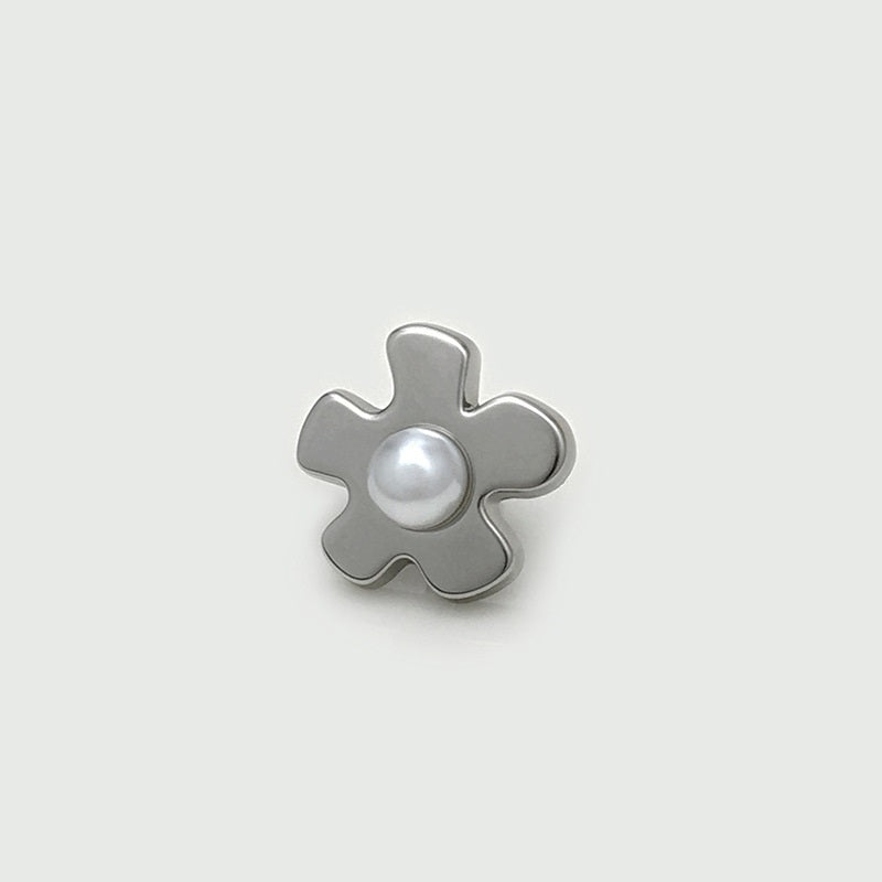 Silberfarbener Blumenknopf mit Perlmutt-Einsatz und Schaft, Metall, 17 mm