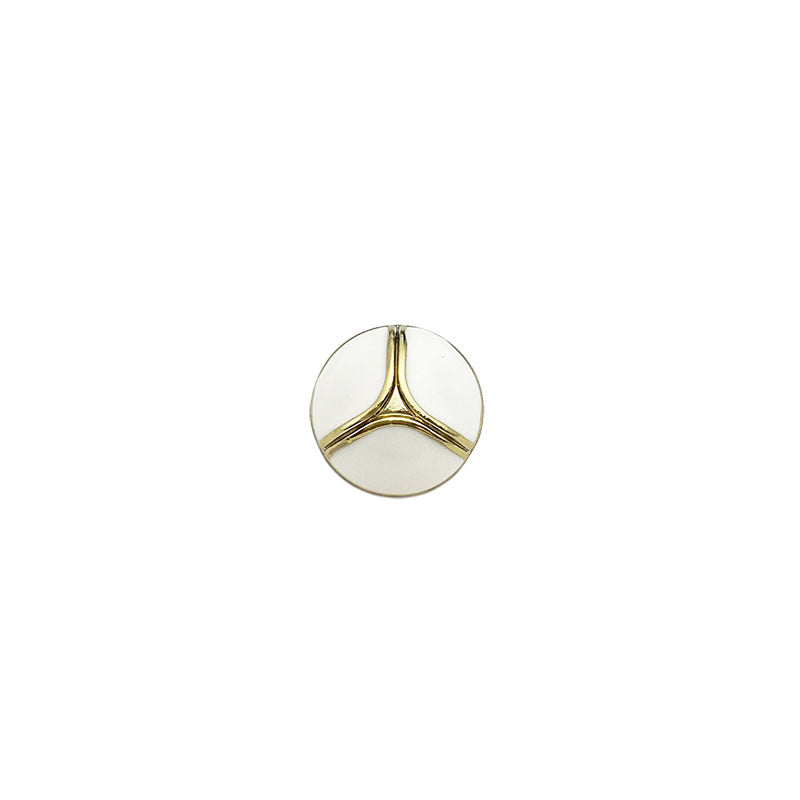 11mm round metal shirt cuff button, gold tone, white face with star-shaped shank