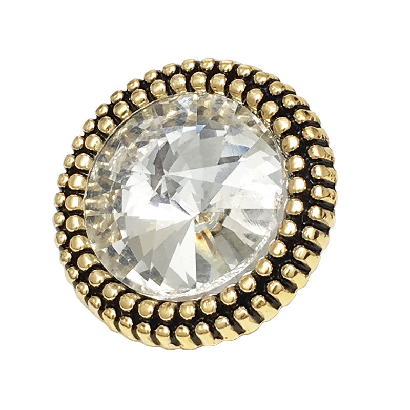 Kristall-Diamant runder Metallknopf, goldfarbener Rand mit Strass-Fassung