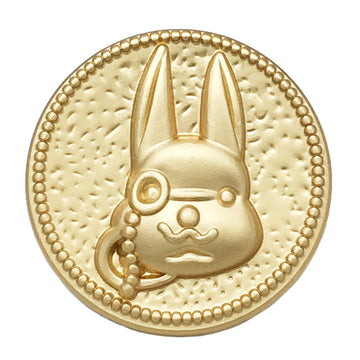 Rabbit cartoon metal button with shank, gold-tone front view