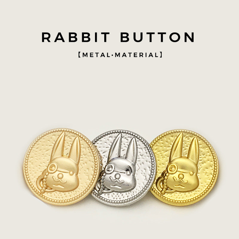 Set of rabbit cartoon metal buttons: fog gold, gold, and silver tones (12pcs)