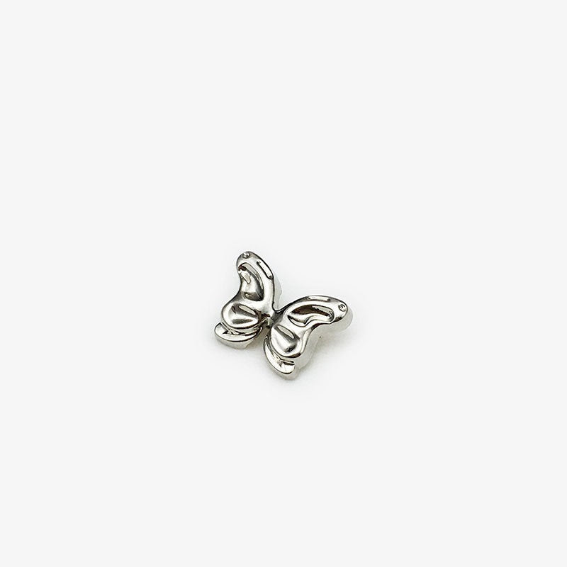 Botón mariposa metálico plateado, relieve en forma de alas, 11/15/21 mm, 30 piezas