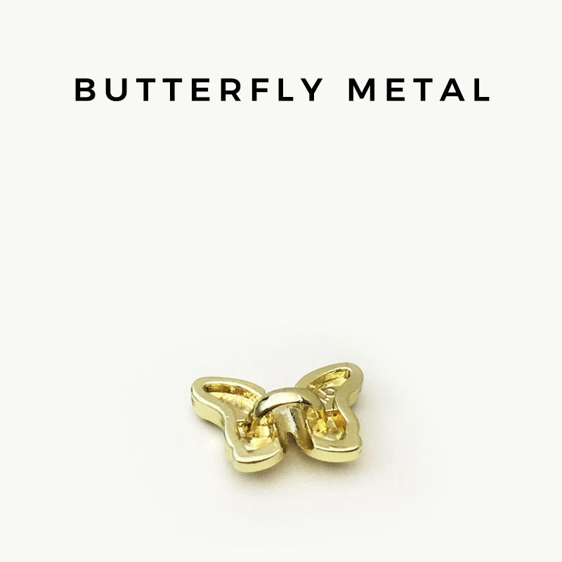 Botón mariposa metálico dorado, vista lateral, 11/15/21 mm, 30 piezas