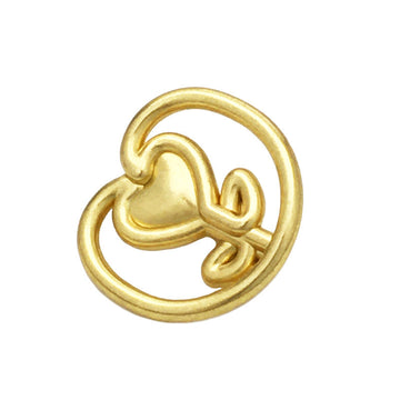 Gold heart tulip metal button, circular frame with raised heart detail