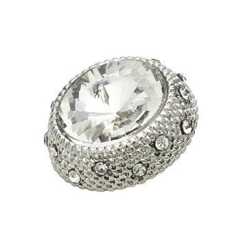 Silver crystal metal button, oval centerpiece with rhinestone border