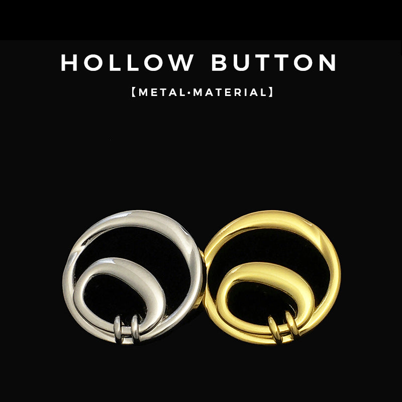 Gold and silver hollow double-circle metal buttons, looped inner ring prongs