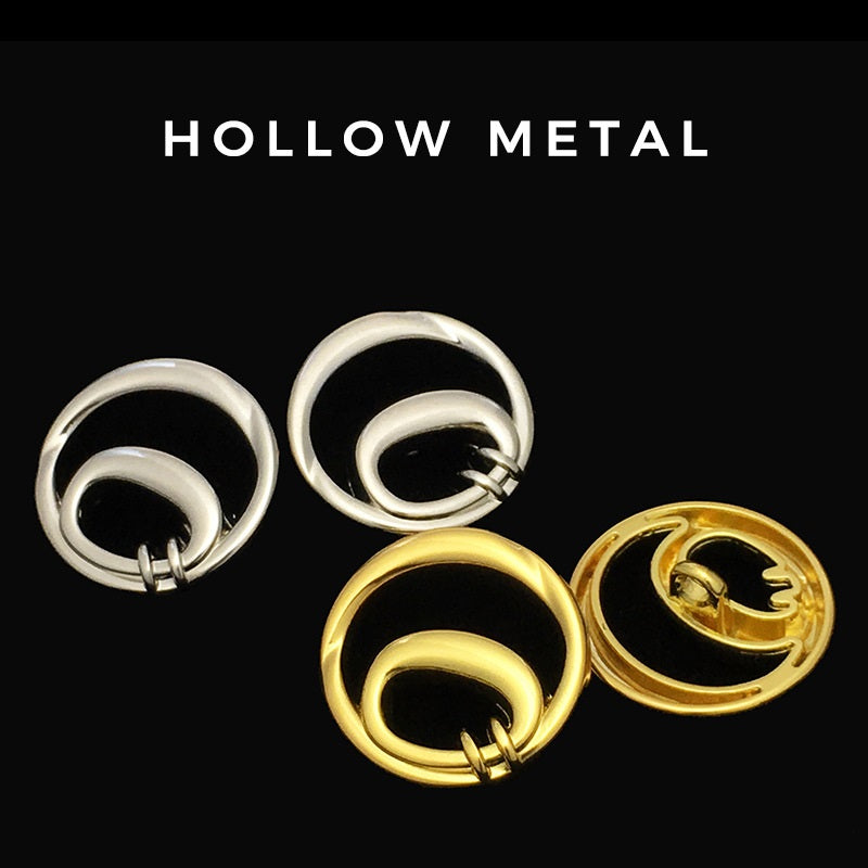 Hollow metal buttons set: silver and gold double-circle with inner clasp prongs