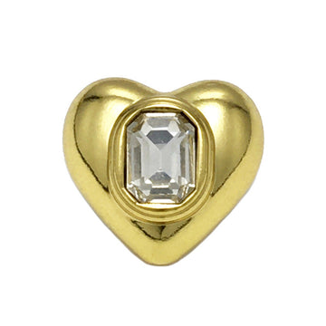 Heart-shaped metal button with square crystal, gold tone