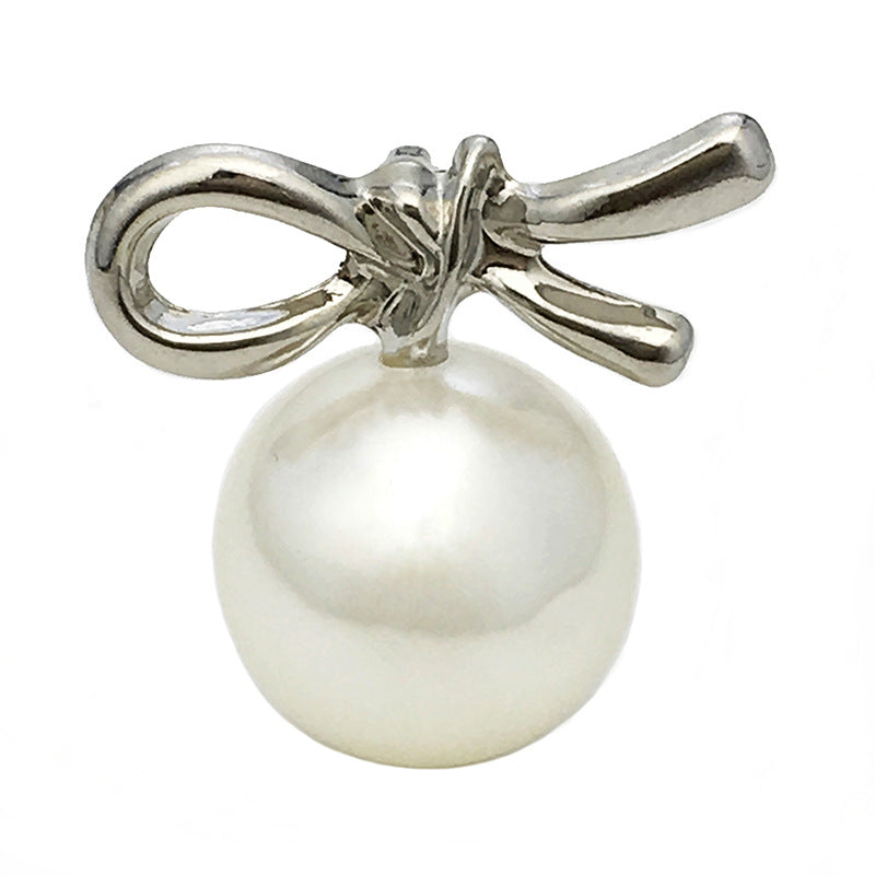 23mm silver French bow knot pearl metal button with shank loop
