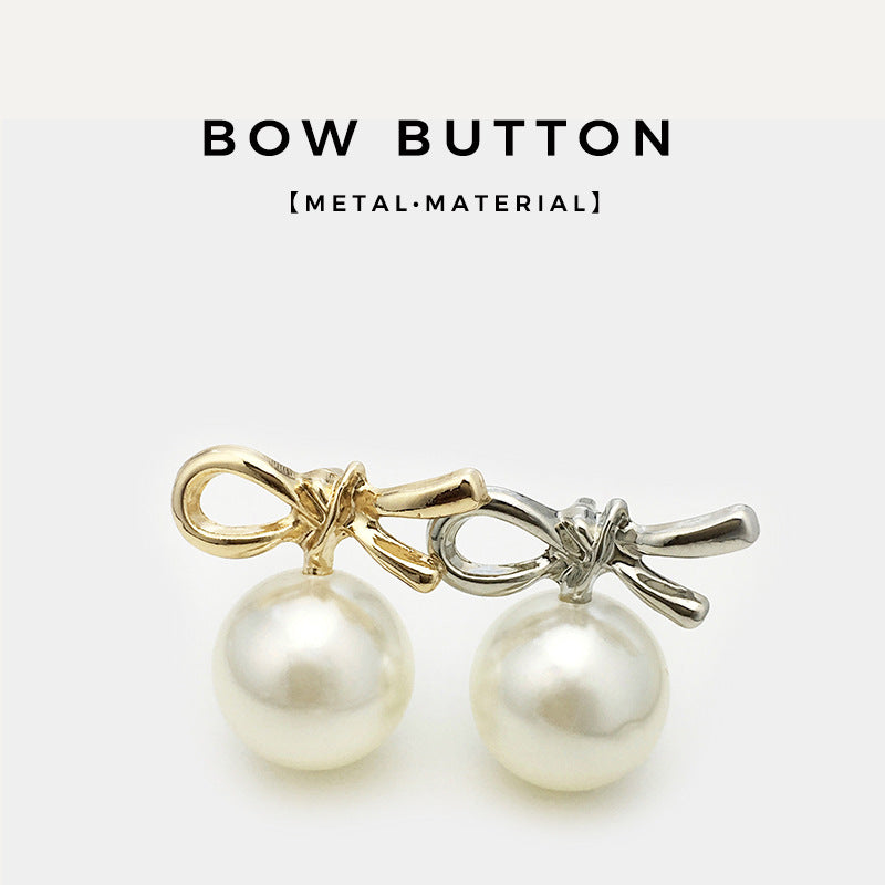 23mm bow knot pearl buttons set: gold and silver metal loops