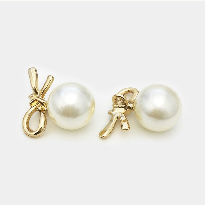 23mm gold French bow knot pearl metal button with shank loop