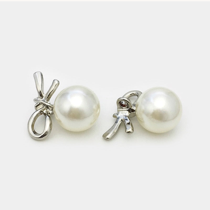 23mm silver French bow knot pearl metal button with metal shank