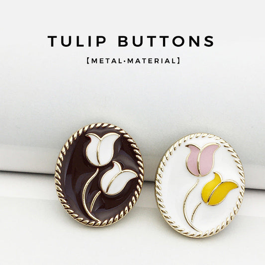 17/21mm Oval Tulip Flower Metal Jacket Buttons 20PCS