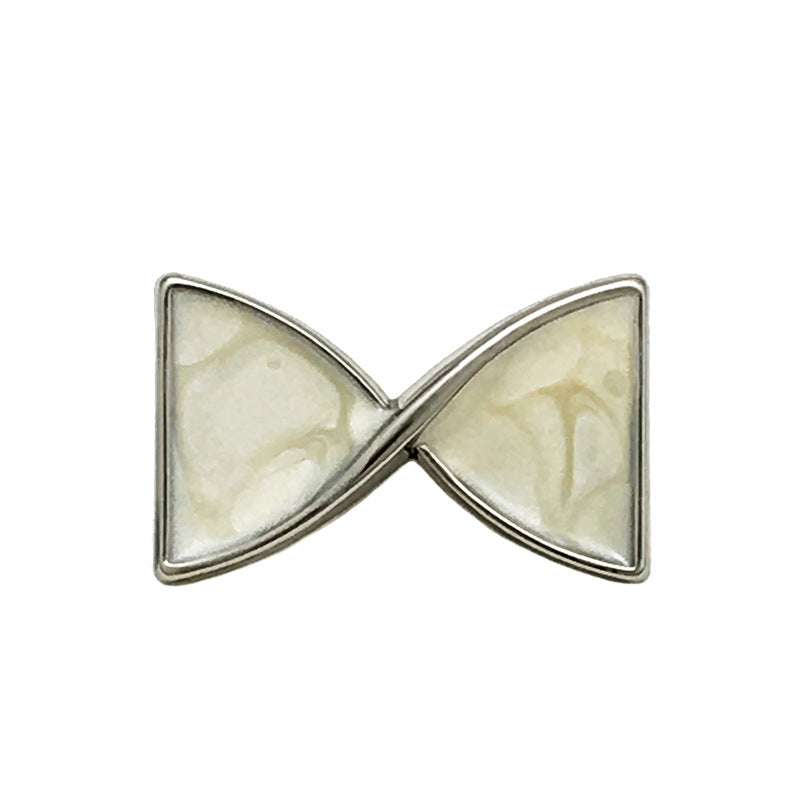 Bow-knot metal button with shank, silver tone, 17x10mm