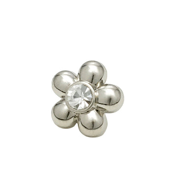 Silver flower shirt button with clear rhinestone, 11mm metal