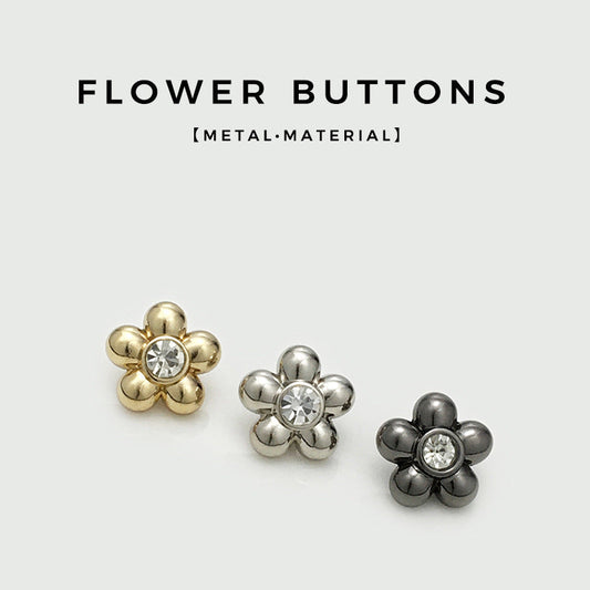 11mm Gold Silver Black Diamond Flower Metal Shirt Buttons 30pcs 3 Mixed Colors