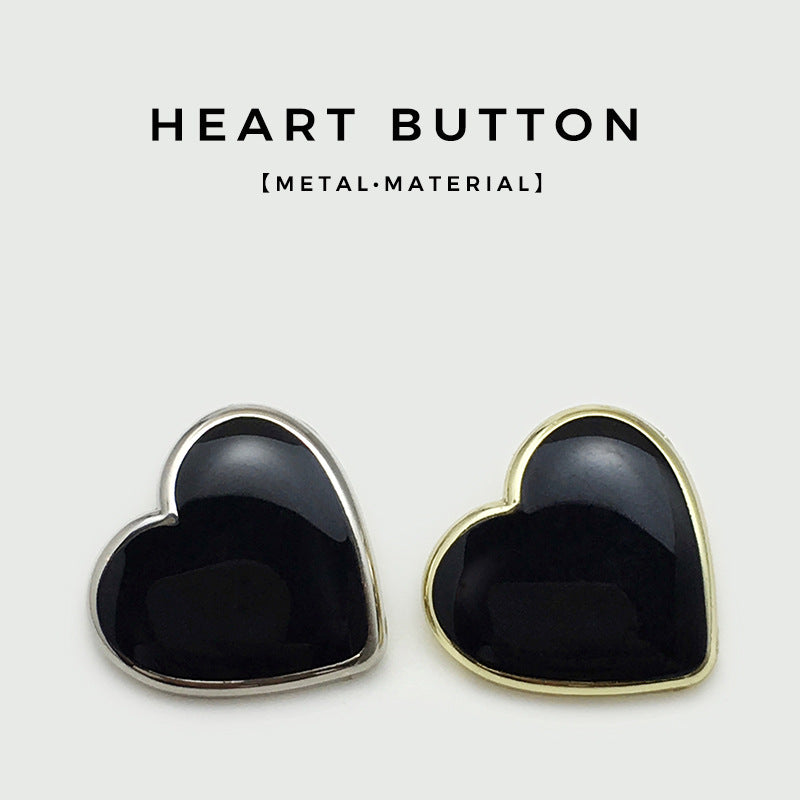 Heart buttons set: black front with silver-tone and gold-tone rims.