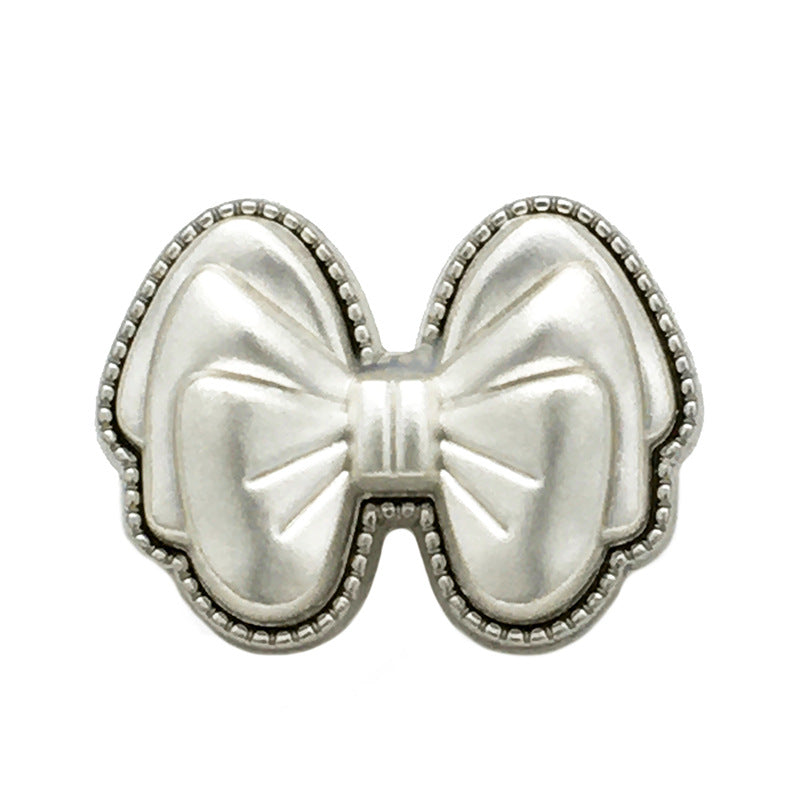 Bow resin metal button, white, 25mm, double-loop with silver rim