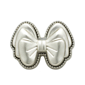 Bow resin metal button, white, 25mm, double-loop with silver rim