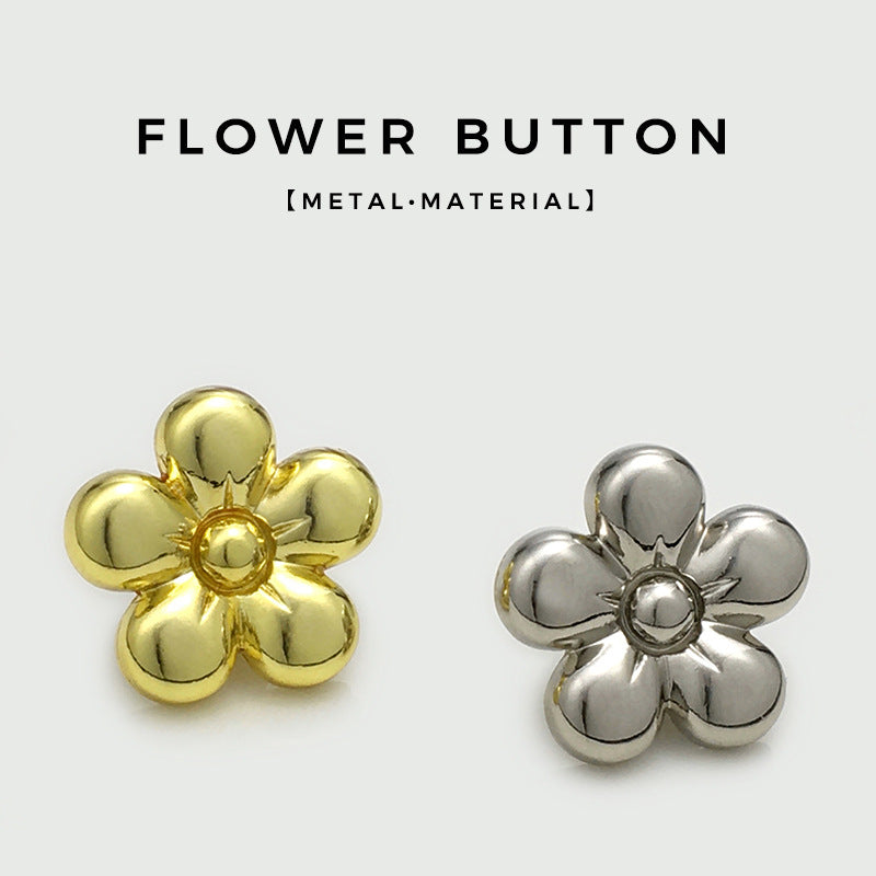 Gold & silver flower metal buttons, glossy metal finish, 20 pcs shown