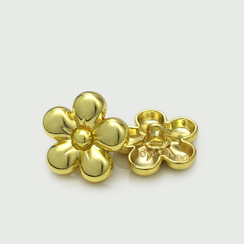 Glossy gold flower metal button with back shank and round center stud