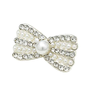 Silver bowknot metal button with faux pearl, crystal trim and pearl rows