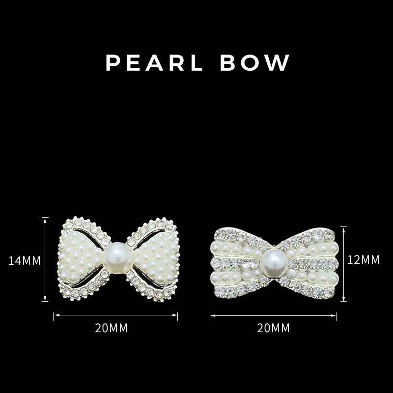 Pearl bow metal buttons set, 20mm width, 14mm and 12mm sizes shown