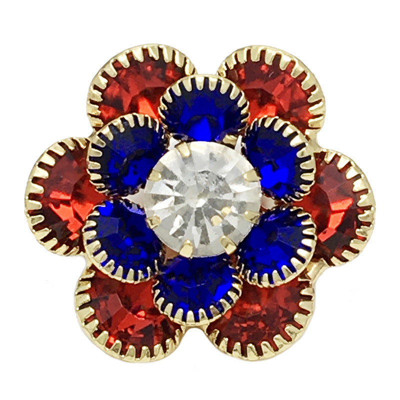 25mm metal flower buttons: red, blue & dark gems, gold-tone setting