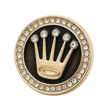 22.5mm runde Kragenknöpfe Crown, goldfarben, schwarze Mitte, Strassrand
