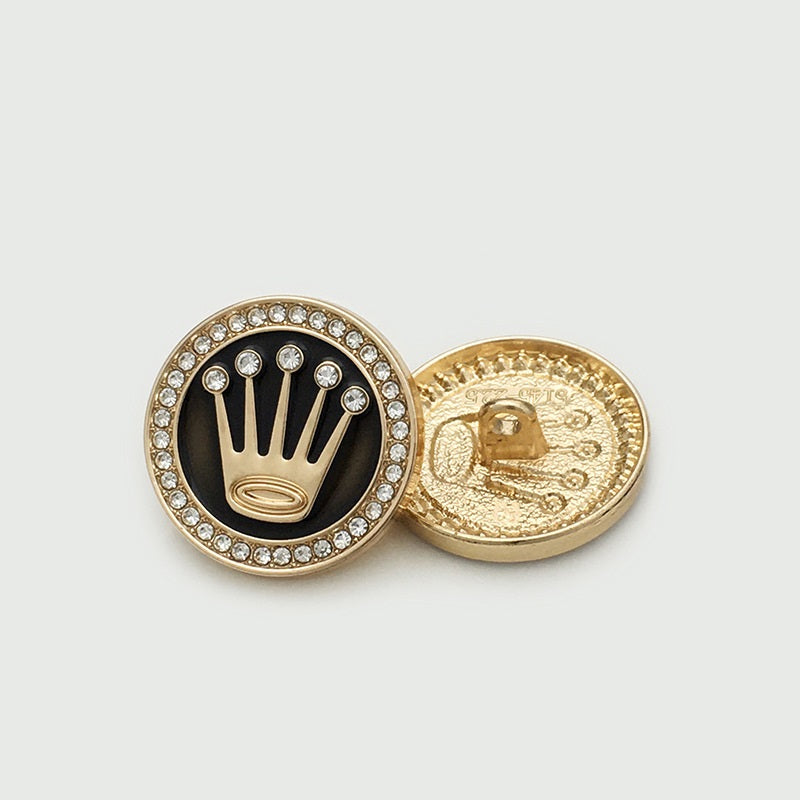 22.5mm runde Kragenknöpfe Crown, goldfarben, Vorderseite mit Strass und Kronensymbol