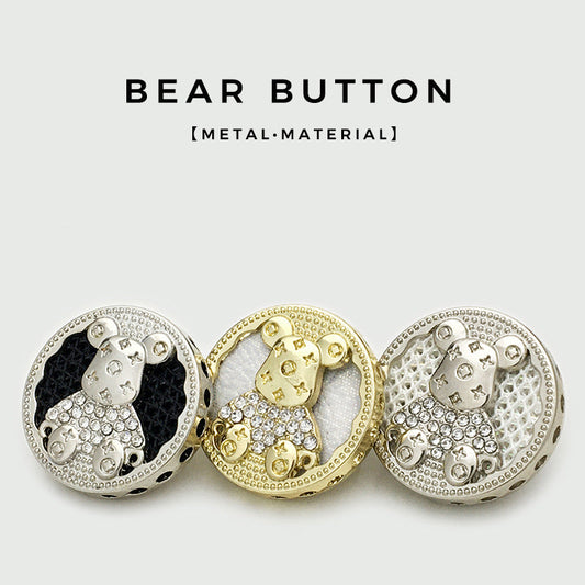 17.5/22.5mm Round Bear with Diamond Metal Buttons 6pcs