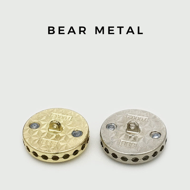 Back view of round bear buttons: gold and silver metal shanks, 17.5/22.5mm