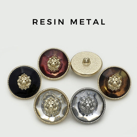 17.5/20/22.5mm Lion Head Transparent Resin Metal Buttons 12pcs
