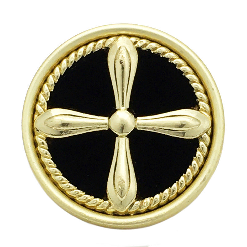 Retro Kreuz Samt-Metallknopf, goldfarben, schwarzer Einsatz, Ø17.5–25mm, 10 Stk.