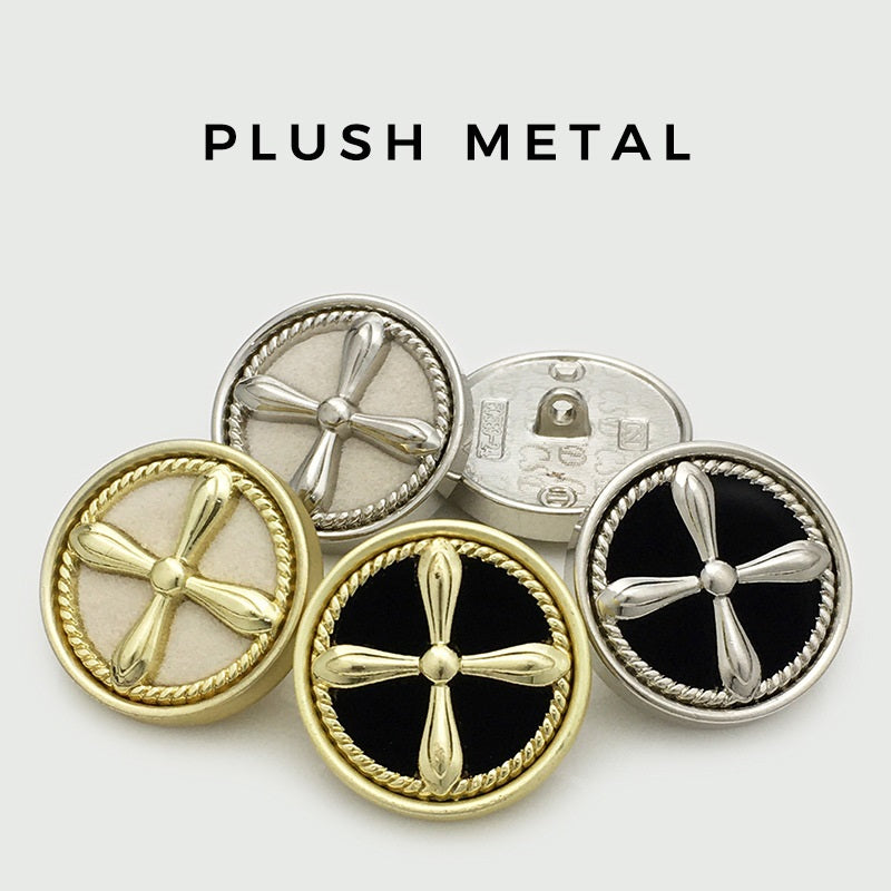 Set Retro Kreuz Samt-Metallknöpfe, gold & silber, weiß/schwarz Einsätze, Ø17.5–25mm