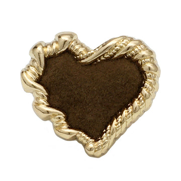 Brown heart-shaped button with velvet front and gold-tone metal edge