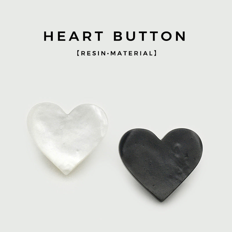 Resin heart buttons in white and black, metal shank, 10pcs pack