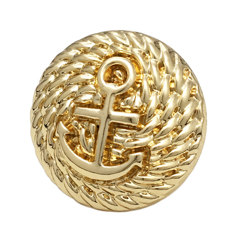 Vintage metal anchor button, gold, 15–22.5mm, textured rim and eyelet