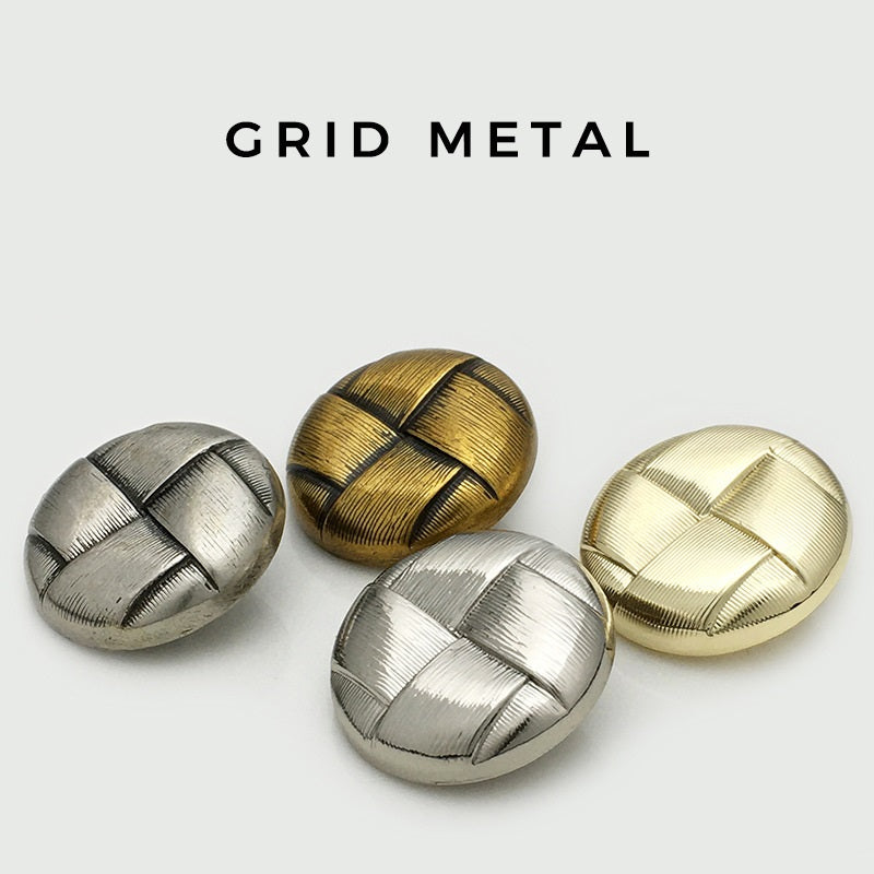 Runde Metall-Grid-Knöpfe im Set: silber- und goldfarben, strukturierte Oberfläche