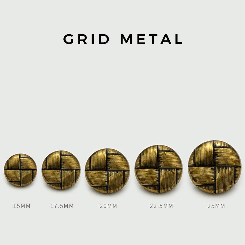 Runde Metall-Grid-Mantelknöpfe, goldfarben, Größen 15–25 mm, Vintage-Karo