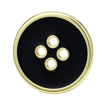 Round four-hole metal button, black face with gold rim, 10–25 mm