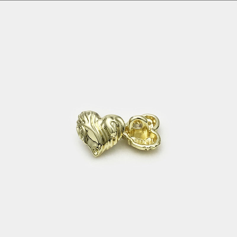 Herz Metallknöpfe mit Rückseite und Befestigungsnase, antikes Gold