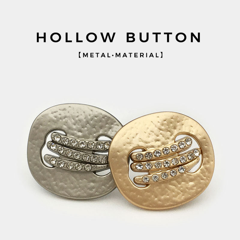 Diamond rhinestone buttons in gold and silver, irregular metal front with bar detailing