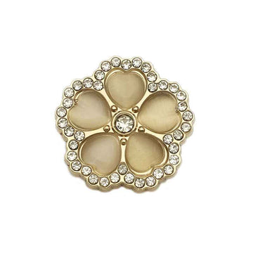 25mm Flower diamond metal button, champagne-gold petals with rhinestone border