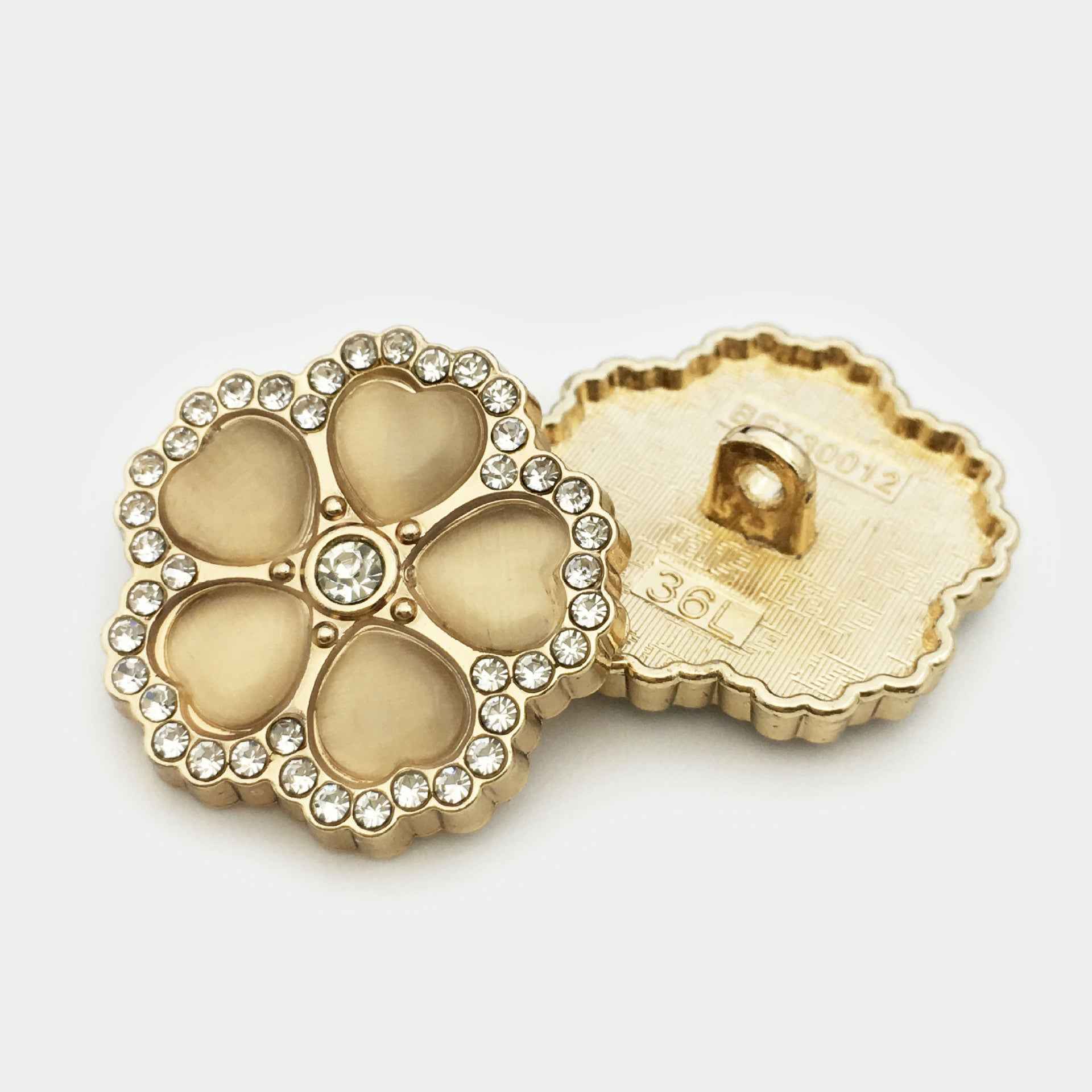 25mm Flower diamond metal button, champagne petals with rhinestones and metal back