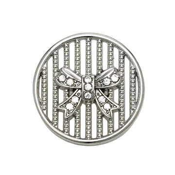 Silver diamond-pattern bowtie metal button, 25mm, hollowed design with rhinestone accents.