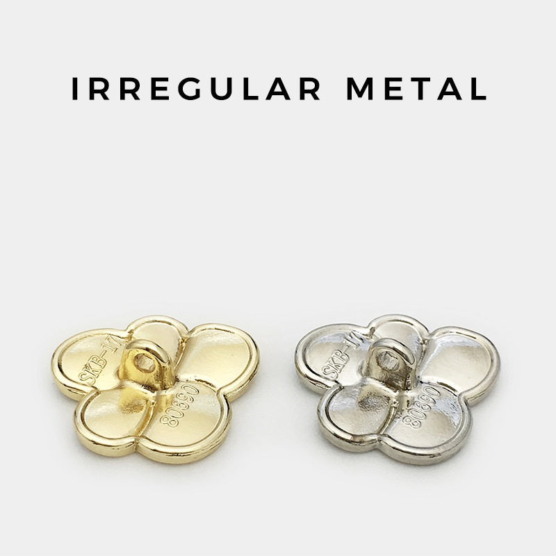Unregelmäßige Metallknöpfe Blumenform, Rückseite, Gold- und Silberfarbene Varianten